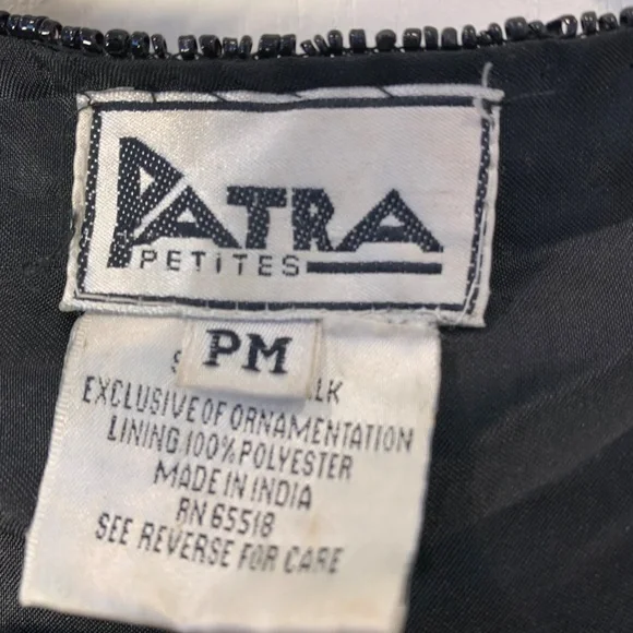 Vintage Patra Petite Black Beaded Silk Evening Jacket Cropped Size PM 80s 90s - Picture 2 of 16